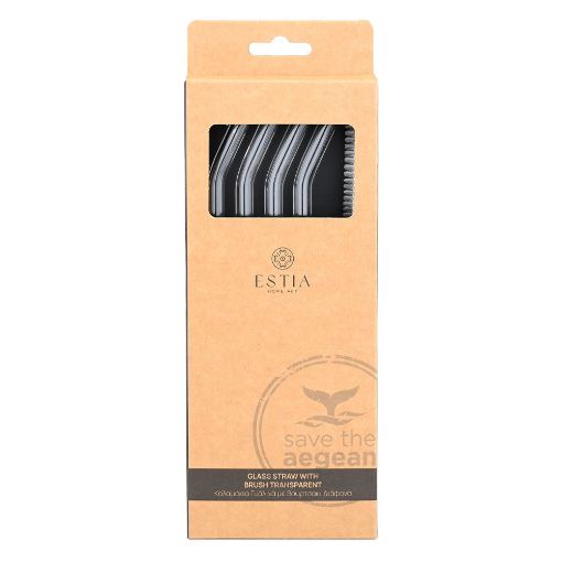 Εικόνα της Καλαμάκια Estia Γυάλινα 4 Τεμ. Με Βουρτσάκι Καθαρισμού Διάφανα 01-39219