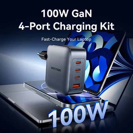 Εικόνα της Φορτιστής Vention GaN 3x USB-C & USB-A 100W με Καλώδιο USB-C 1m Gray TZ-FETH0-EU