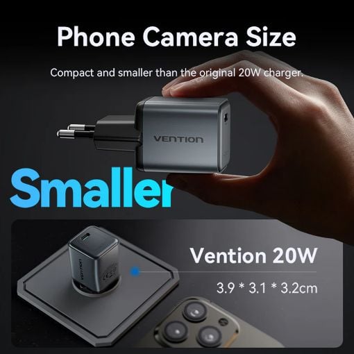 Εικόνα της Φορτιστής Vention GaN USB-C 20W Gray/Black TZ-FEVH0-EU