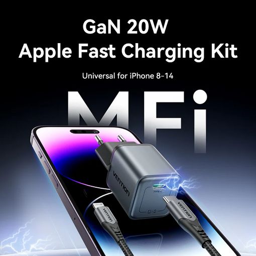 Εικόνα της Φορτιστής Vention GaN USB-C 20W Gray/Black TZ-FEVH0-EU