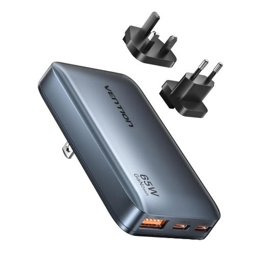 Εικόνα της Φορτιστής Vention GaN 2x USB-C & USB-A 65W/18W Gray FCBH0