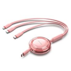 Εικόνα της Καλώδιο Vention 3-in-1 USB-C to 2x USB-C / Lightning 5A 100W Retractable 1.1m Pink TRKPBE