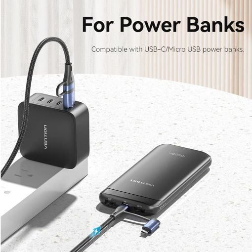 Εικόνα της Καλώδιο Vention USB-A / USB-C to USB-C / Micro USB 100W 1m Black/Blue CTLLF