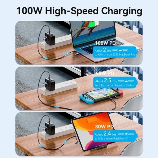 Εικόνα της Καλώδιο Vention USB-A / USB-C to USB-C / Micro USB 100W 1m Black/Blue CTLLF