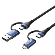 Εικόνα της Καλώδιο Vention USB-A / USB-C to USB-C / Micro USB 100W 1m Black/Blue CTLLF