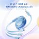 Εικόνα της Καλώδιο Vention 3-in-1 USB to 2x USB-C / Lightning 3.5A 17.5W Retractable 1.1m Pink TRJPBE
