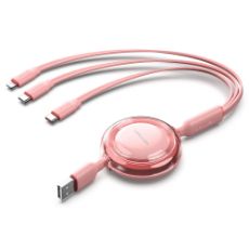 Εικόνα της Καλώδιο Vention 3-in-1 USB to 2x USB-C / Lightning 3.5A 17.5W Retractable 1.1m Pink TRJPBE