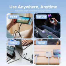 Εικόνα της Καλώδιο Vention 3-in-1 USB to 2x USB-C / Lightning 3.5A 17.5W Retractable 1.1m Purple TRJVBE