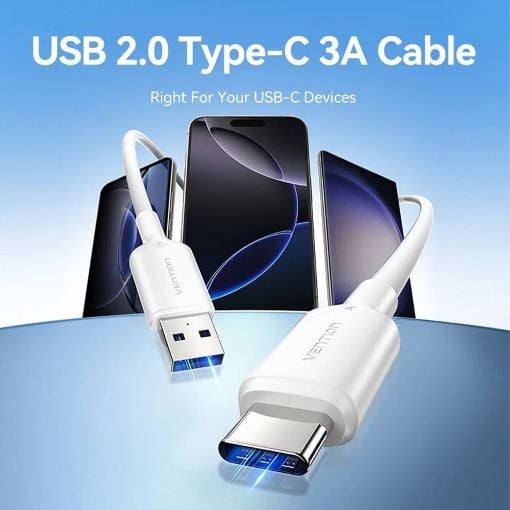 Εικόνα της Καλώδιο Vention USB-A Male to USB-C Male 60W 1m White CTQWF