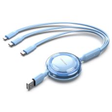 Εικόνα της Καλώδιο Vention 3-in-1 USB to 2x USB-C / Lightning 3.5A 17.5W Retractable 1.1m Blue TRJSBE
