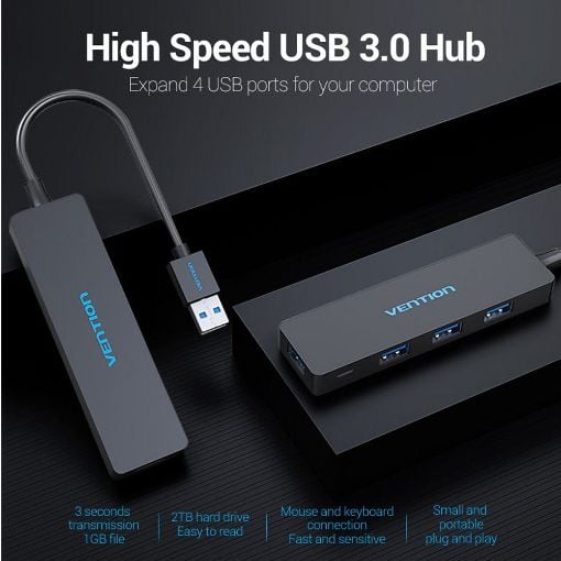 Εικόνα της USB Hub Vention 4-Port USB 3.0 0.15m Black CHKBB