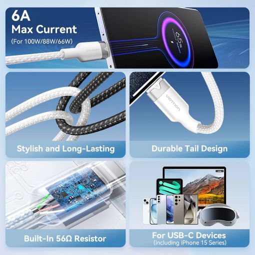 Εικόνα της Καλώδιο Vention USB-A Male to USB-C Male 100W 1m White CTOWF