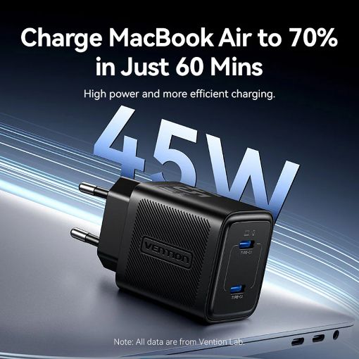 Εικόνα της Φορτιστής Vention GaN 2x USB-C 45W Gray TZ-FCFH0-EU