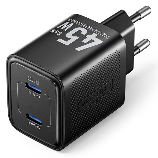 Εικόνα της Φορτιστής Vention GaN 2x USB-C 45W Gray TZ-FCFH0-EU