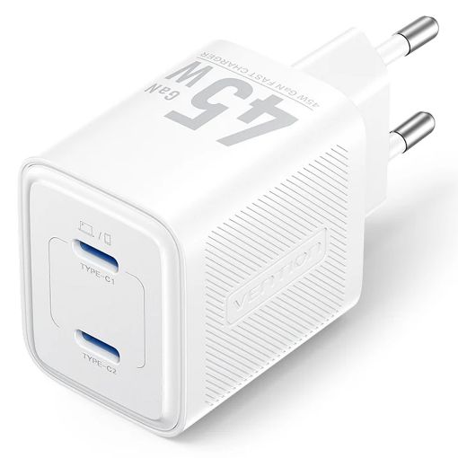 Εικόνα της Φορτιστής Vention GaN 2x USB-C 45W White TZ-FCFW0-EU