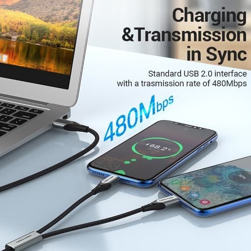 Εικόνα της Καλώδιο Vention USB-A Male to Dual USB-C Male 1m Gray CQOHF