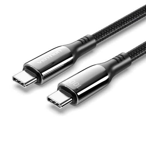 Εικόνα της Καλώδιο Vention USB-C Male to USB-C Male 5A 240W PD Nylon Braided 1.2m Black CTYBAV