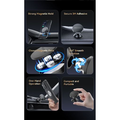 Εικόνα της Vention Magnetic Car Phone Mount 3M Adhesive Type Black KSLB0