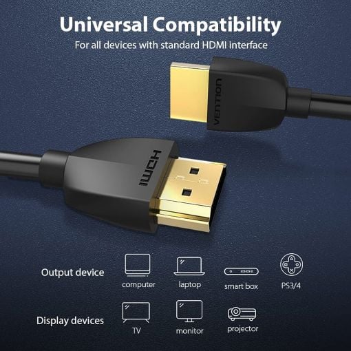 Εικόνα της Καλώδιο Vention HDMI Male to HDMI Male v.2.0 4K 60Hz 1m Black AAIBF