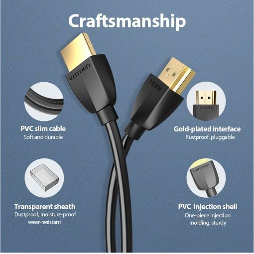 Εικόνα της Καλώδιο Vention HDMI Male to HDMI Male v.2.0 4K 60Hz 1m Black AAIBF