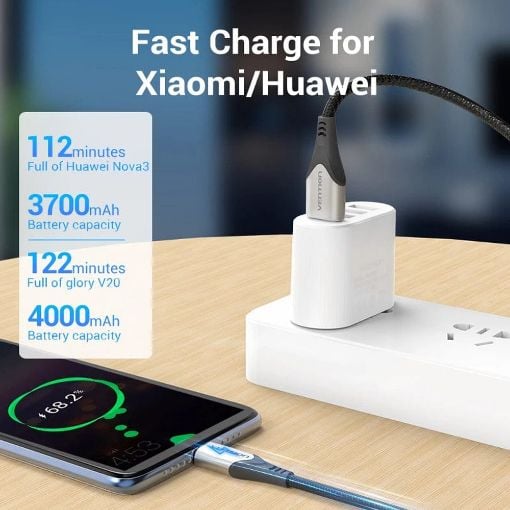 Εικόνα της Καλώδιο Vention USB-A Male to USB-C Male 3A 0.5m Black COKBD