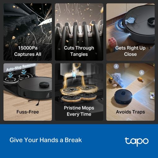 Εικόνα της Σκούπα Ρομπότ TP-Link Tapo RV50 Pro Omni + Advanced Self-Cleaning Docking Station Black
