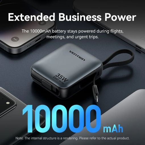 Εικόνα της Power Bank Vention Dash 10000mAh Led Display Built-Ιn USB-C & Lightning 35W Gray FHFN0