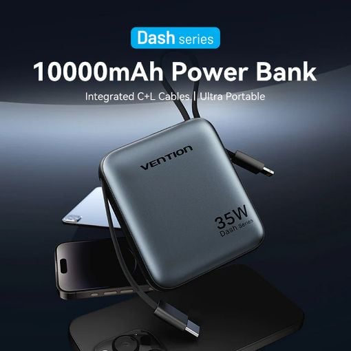 Εικόνα της Power Bank Vention Dash 10000mAh Led Display Built-Ιn USB-C & Lightning 35W Gray FHFN0