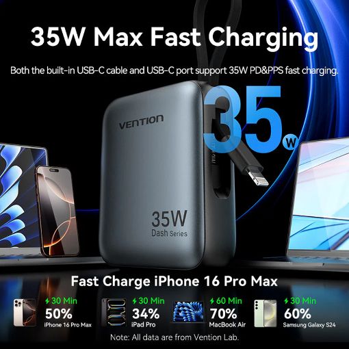 Εικόνα της Power Bank Vention Dash Mini 10000mAh Led Display Built-Ιn USB-C & Lightning 45W Beige FKMN0