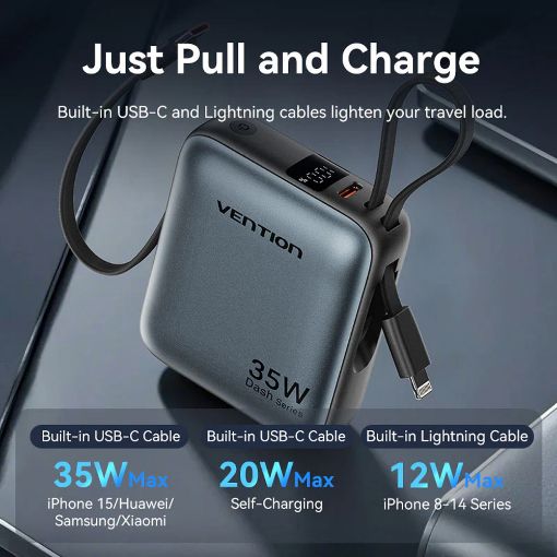 Εικόνα της Power Bank Vention Dash Mini 10000mAh Led Display Built-Ιn USB-C & Lightning 45W Beige FKMN0