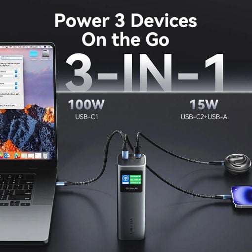 Εικόνα της Power Bank Vention 27000mAh 2x USB-C & USB-A 140W Gray FKEH0