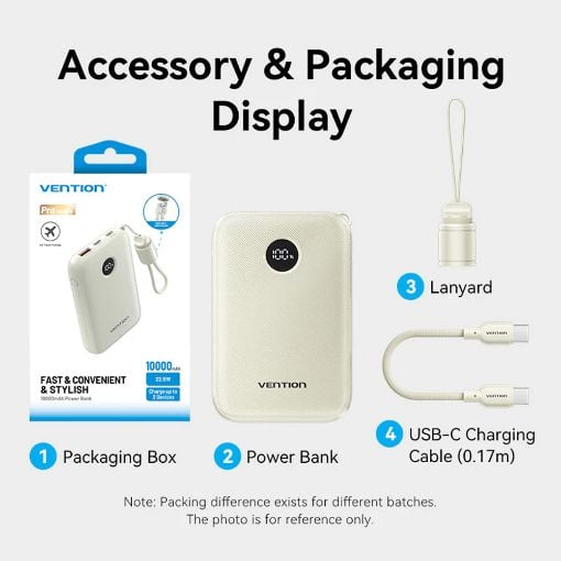 Εικόνα της Power Bank Vention 10000mAh USB-C/USB-A Led Display Built-Ιn Cable 22.5W Blue FKAL0-C