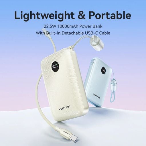 Εικόνα της Power Bank Vention 10000mAh USB-C/USB-A Led Display Built-Ιn Cable 22.5W Blue FKAL0-C