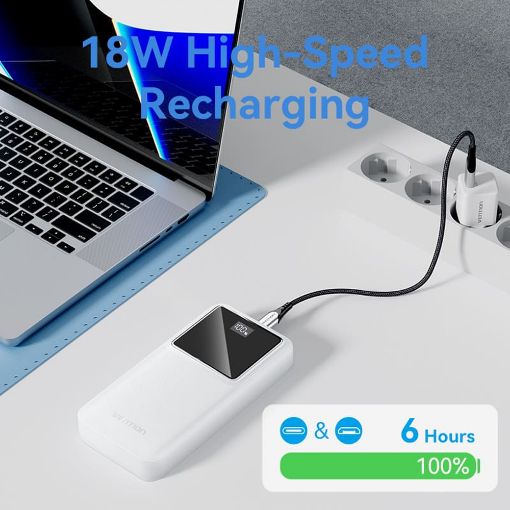 Εικόνα της Power Bank Vention 20000mAh USB-C & 2x USB-A Led Display 22.5W White FHLW0