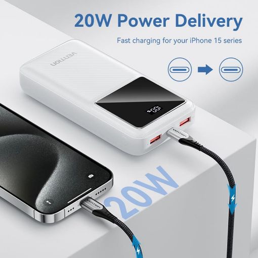 Εικόνα της Power Bank Vention 20000mAh USB-C & 2x USB-A Led Display 22.5W White FHLW0