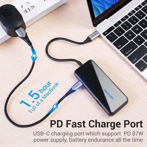 Εικόνα της USB Hub Vention 5-in-1 4x USB-A & USB-C PD 87W 0.15m Gray Mirrored Surface TFDHB