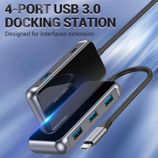 Εικόνα της USB Hub Vention 5-in-1 4x USB-A & USB-C PD 87W 0.15m Gray Mirrored Surface TFDHB
