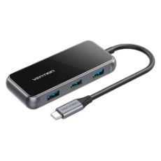 Εικόνα της USB Hub Vention 5-in-1 4x USB-A & USB-C PD 87W 0.15m Gray Mirrored Surface TFDHB
