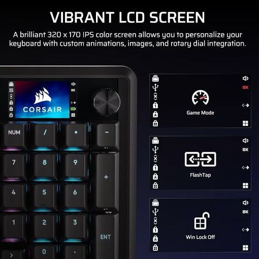 Εικόνα της Πληκτρολόγιο Corsair Vanguard 96 8Κ Wireless RGB Hot-Swappable Plasma Switches (US) Black CH-91F901E-NA