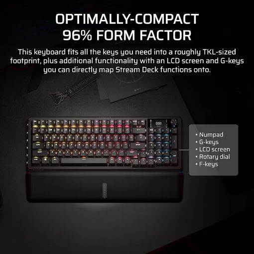 Εικόνα της Πληκτρολόγιο Corsair Vanguard 96 8Κ Wireless RGB Hot-Swappable Plasma Switches (US) Black CH-91F901E-NA