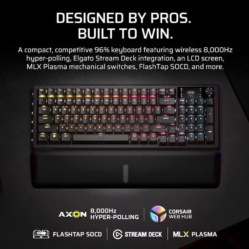 Εικόνα της Πληκτρολόγιο Corsair Vanguard 96 8Κ Wireless RGB Hot-Swappable Plasma Switches (US) Black CH-91F901E-NA