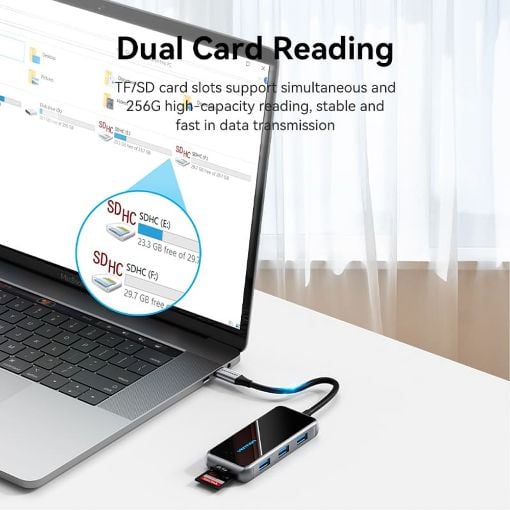 Εικόνα της Docking Station Vention 7-in-1 USB-C PD 4K 30Hz 100W 0.15m Gray TFMHB