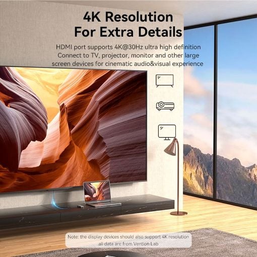 Εικόνα της Docking Station Vention 7-in-1 USB-C PD 4K 30Hz 100W 0.15m Gray TFMHB