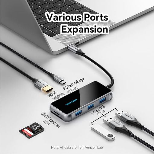 Εικόνα της Docking Station Vention 7-in-1 USB-C PD 4K 30Hz 100W 0.15m Gray TFMHB