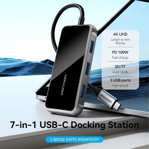 Εικόνα της Docking Station Vention 7-in-1 USB-C PD 4K 30Hz 100W 0.15m Gray TFMHB