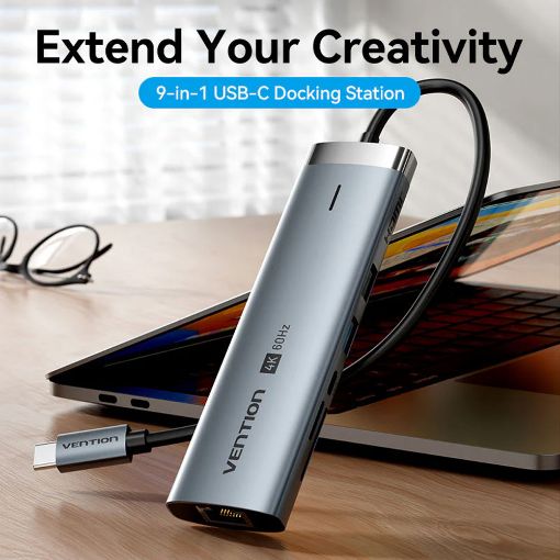 Εικόνα της Docking Station Vention 9-in-1 USB-C PD 4K 60Hz 100W 0.15m Gray TGVHB
