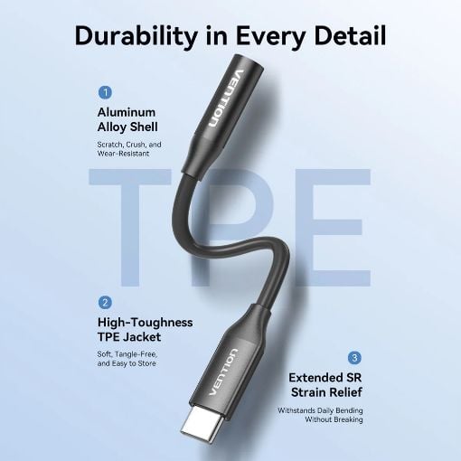Εικόνα της Adapter Vention USB-C Male to 3.5mm Female Aluminum Alloy 0.1m Black BIIBA