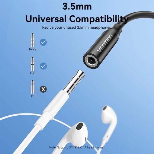 Εικόνα της Adapter Vention USB-C Male to 3.5mm Female Aluminum Alloy 0.1m Black BIIBA