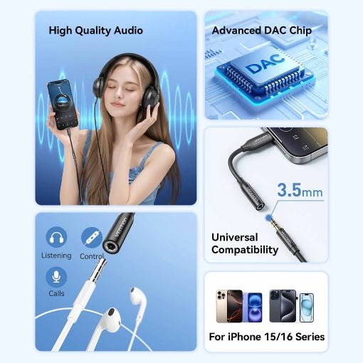 Εικόνα της Adapter Vention USB-C Male to 3.5mm Female Aluminum Alloy 0.1m Black BIIBA