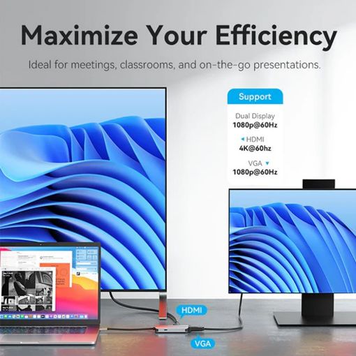 Εικόνα της Docking Station Vention 4-in-1 USB-C PD 4K 60Hz 100W 0.15m Gray TQAHB